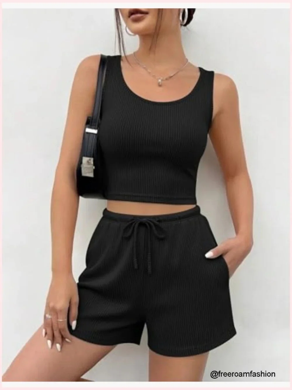 Women's 3 Piece Lounge Set Crop Top Shorts & Pants with Pockets